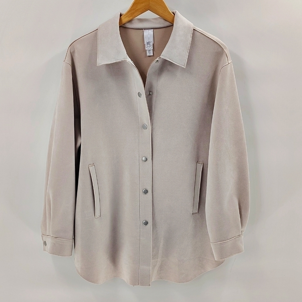 Marla Wynne Layers Faux Suede Shacket Size Large Light Beige Snap Down